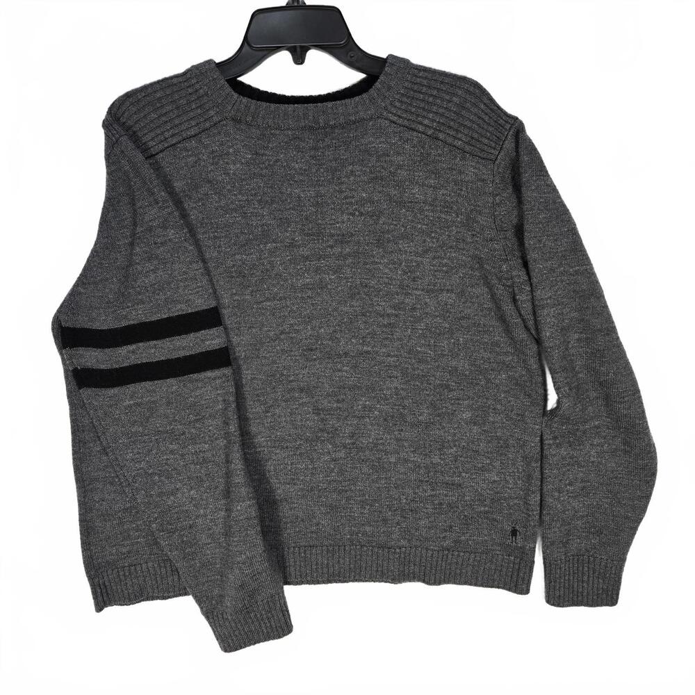 Smartwool Mens XL Gray 100% Merino Wool Crewneck Sweater Striped Sleeve Gorpcore